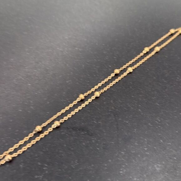 Delicate Double Layer Gold Plated Anklet - Beaded Cable Chain - Adjustable Size - Picture 5 of 8